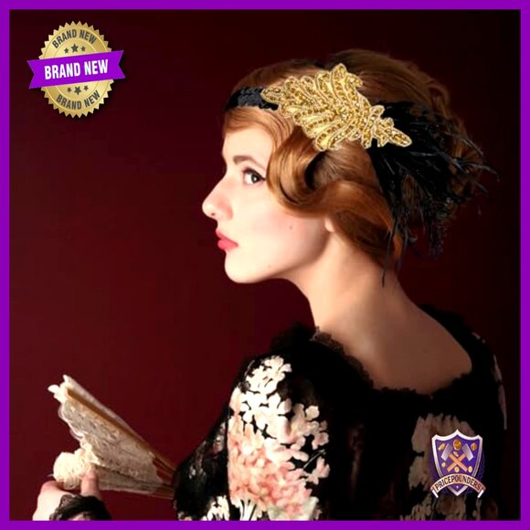 Vintage Flapper Headband Feather Headdress 1920s Gatsby Party Hair Accessory main image 5